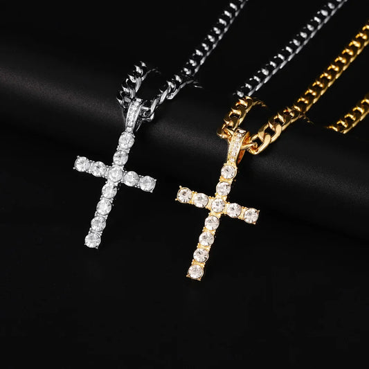 Iced-Out Cross Pendant Necklace