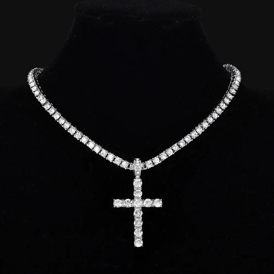 Iced-Out Cross Pendant Necklace