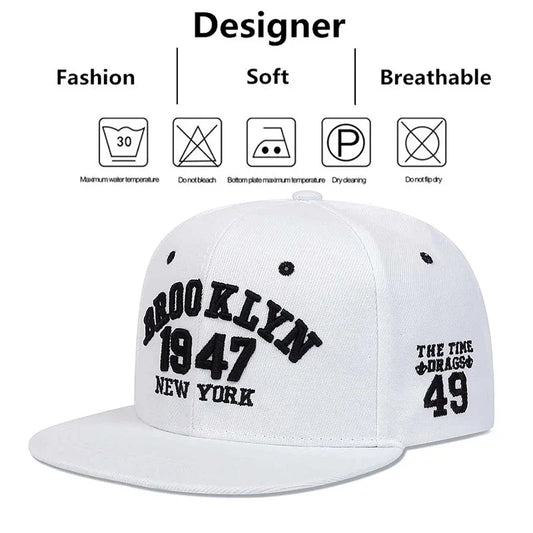 1947 Brooklyn Embroidery Snapback Hat – High-Quality Adjustable Baseball Cap for Men
