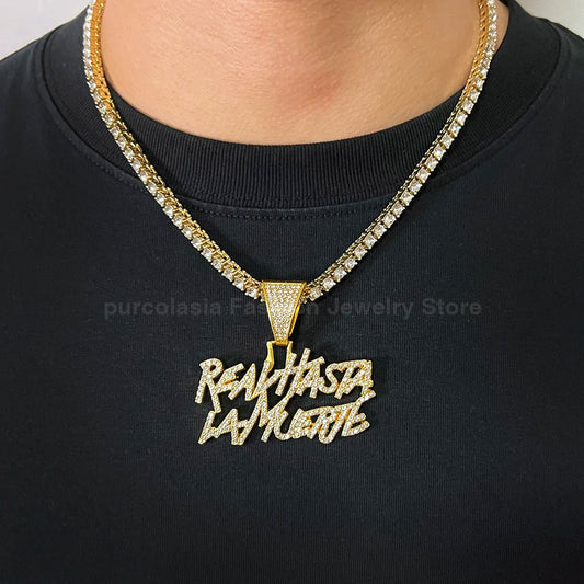 Hip Hop Street Style Real Hasta La Muerte Bling Pendant Necklace