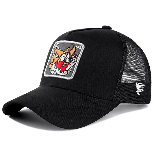 High-Quality Anime Cartoon Snapback – Unisex Cotton Mesh Trucker Cap for Men & Women