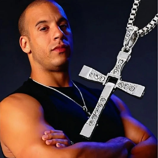 Classic Crystal Jesus Cross Pendant – Silver Color Rhinestone Necklace for Men