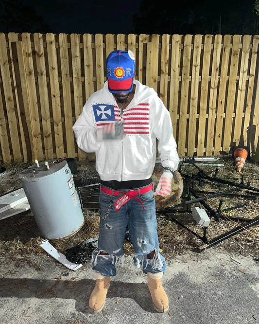 Gothic Flag Rhinestone Zipper Hoodie